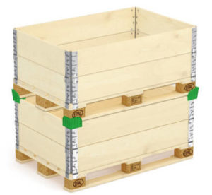 réhausses palettes empilées avec des coins de gerbage